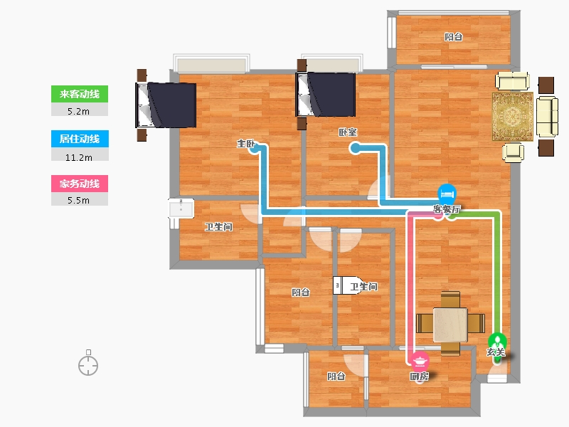 广东省-广州市-合家和府A2幢建面90m²-72.00-户型库-动静线