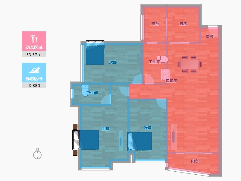 广东省-广州市-景业荔都6栋,8栋建面111m²-88.80-户型库-动静分区