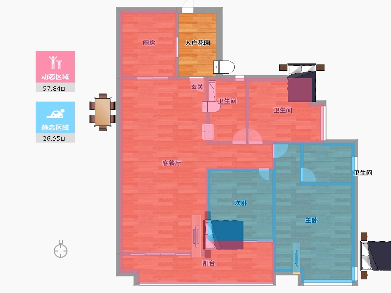 广东省-广州市-宏润天睿3栋,4栋建面102m²-81.60-户型库-动静分区