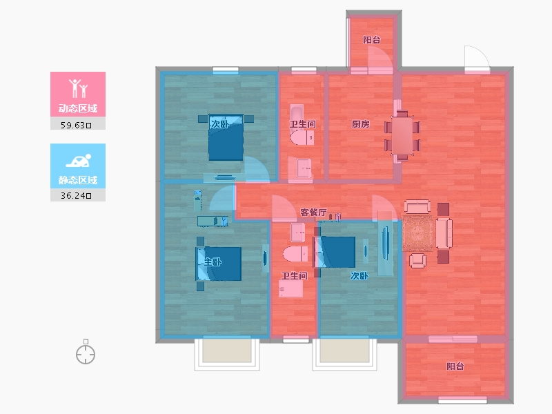 广东省-广州市-富雅都市华庭32栋02户型108m²-86.47-户型库-动静分区