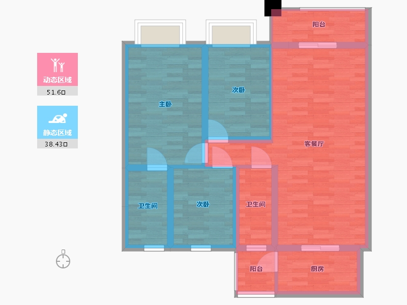 广东省-广州市-富雅都市华庭32栋33栋03户型97m²-79.70-户型库-动静分区