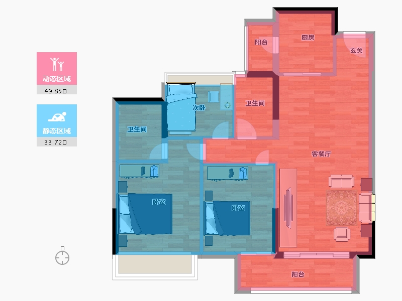 广东省-广州市-嘉骏幸福里D3(5号楼)栋建面96m²-74.96-户型库-动静分区