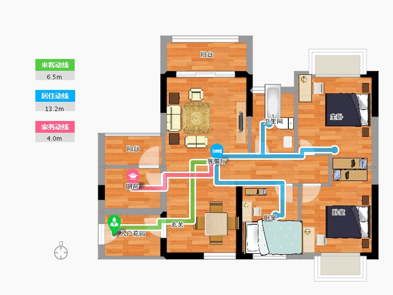 广东省-广州市-远达广场，碧水雅亭1栋建面87m²-62.51-户型库-动静线