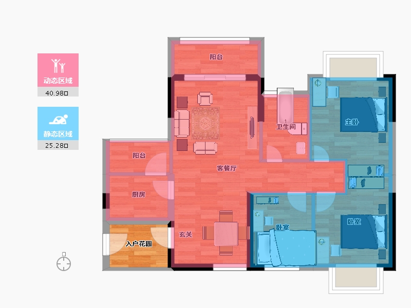 广东省-广州市-远达广场，碧水雅亭1栋建面87m²-62.51-户型库-动静分区