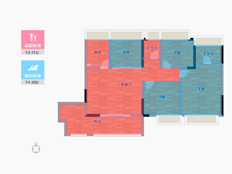 广东省-广州市-云星钱隆天誉B3栋,B4栋建面123m²-102.63-户型库-动静分区