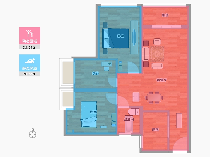 广东省-广州市-万科金色里程1栋2栋3栋4栋5栋6栋75m²-60.37-户型库-动静分区