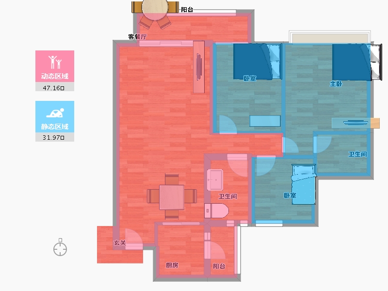 广东省-广州市-嘉骏幸福里2号楼建面89m²-68.90-户型库-动静分区