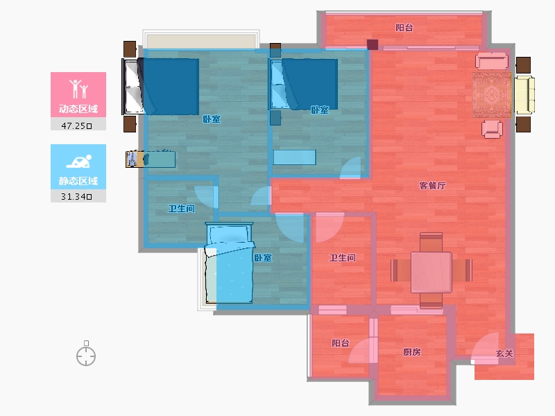 广东省-广州市-嘉骏幸福里建面90m²-70.09-户型库-动静分区