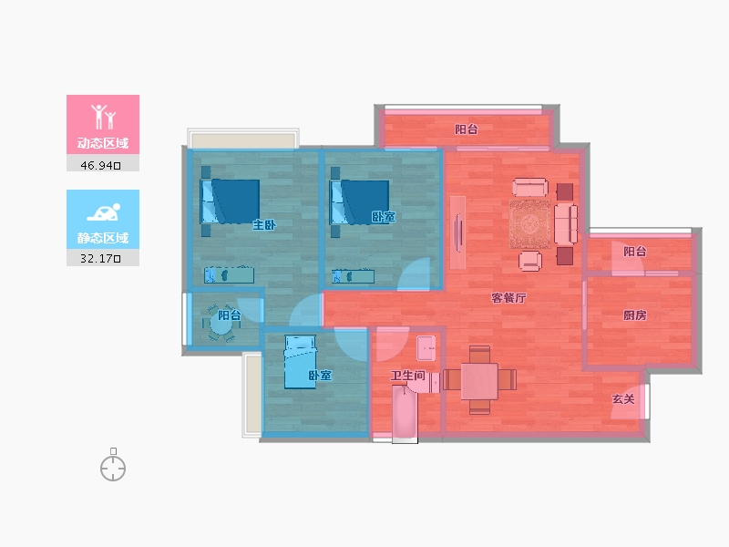 广东省-广州市-嘉骏幸福里建面90m²-71.99-户型库-动静分区