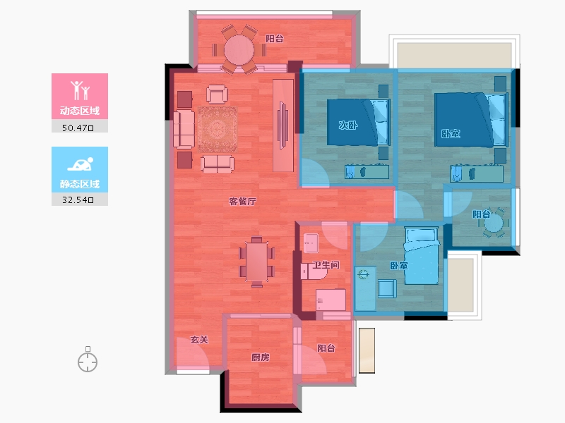 广东省-广州市-嘉骏幸福里D3(5号楼)栋建面90m²-74.41-户型库-动静分区