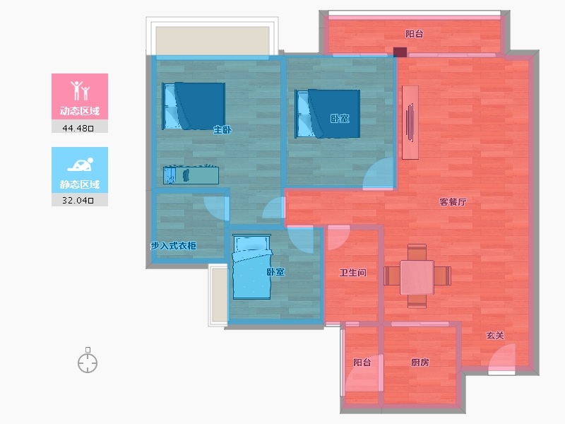 广东省-广州市-嘉骏幸福里D3(5号楼)栋建面90m²-69.50-户型库-动静分区