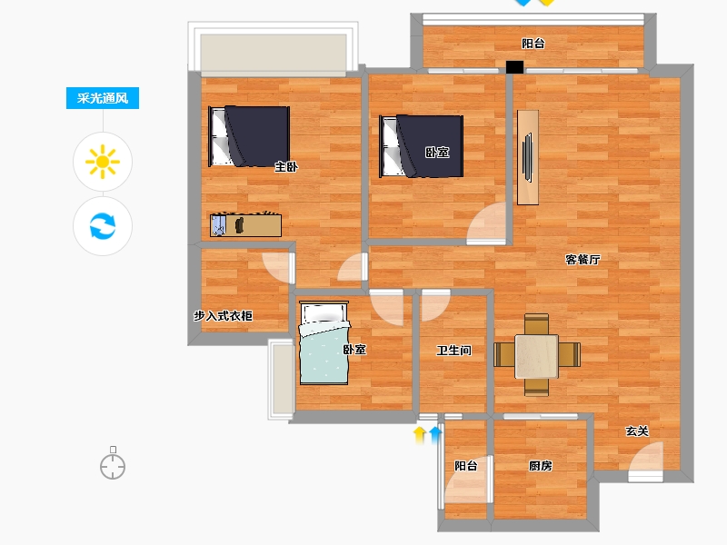 广东省-广州市-嘉骏幸福里D3(5号楼)栋建面90m²-69.50-户型库-采光通风