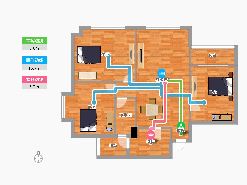 广东省-广州市-雍晟岭南雅苑建面88m²-81.24-户型库-动静线