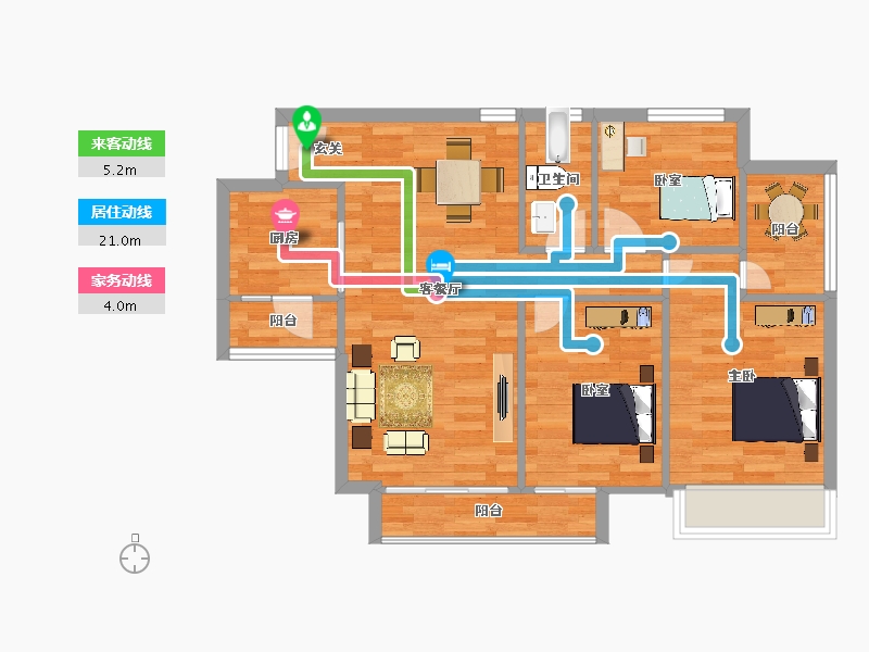 广东省-广州市-嘉骏幸福里建面98m²-75.47-户型库-动静线