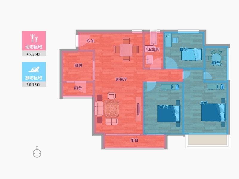 广东省-广州市-嘉骏幸福里建面98m²-75.47-户型库-动静分区