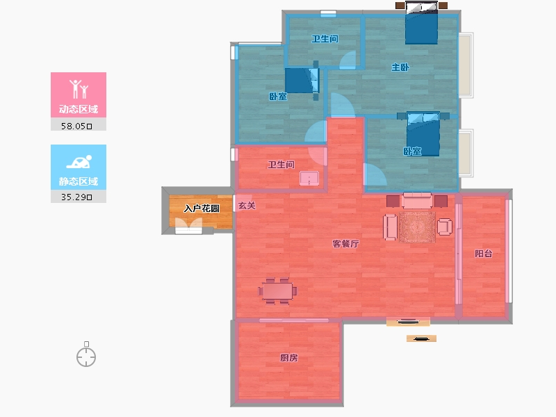 广东省-广州市-仟信广场3栋建面111m²-88.80-户型库-动静分区