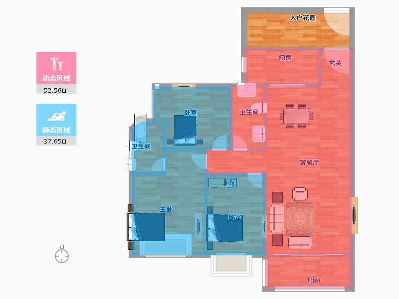 广东省-广州市-仟信广场3栋建面113m²-90.40-户型库-动静分区