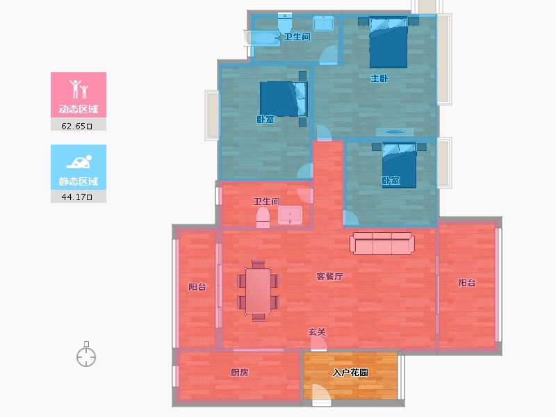 广东省-广州市-仟信广场4栋建面130m²-104.01-户型库-动静分区