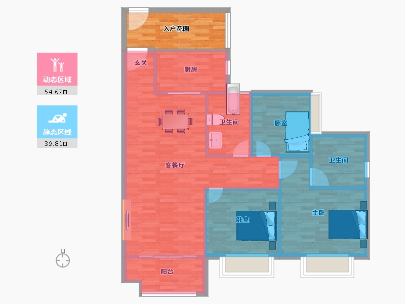 广东省-广州市-仟信广场3栋建面118m²-94.40-户型库-动静分区