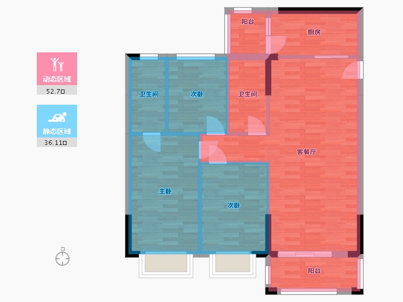 广东省-广州市-富雅都市华庭41幢03户型100m²-79.98-户型库-动静分区