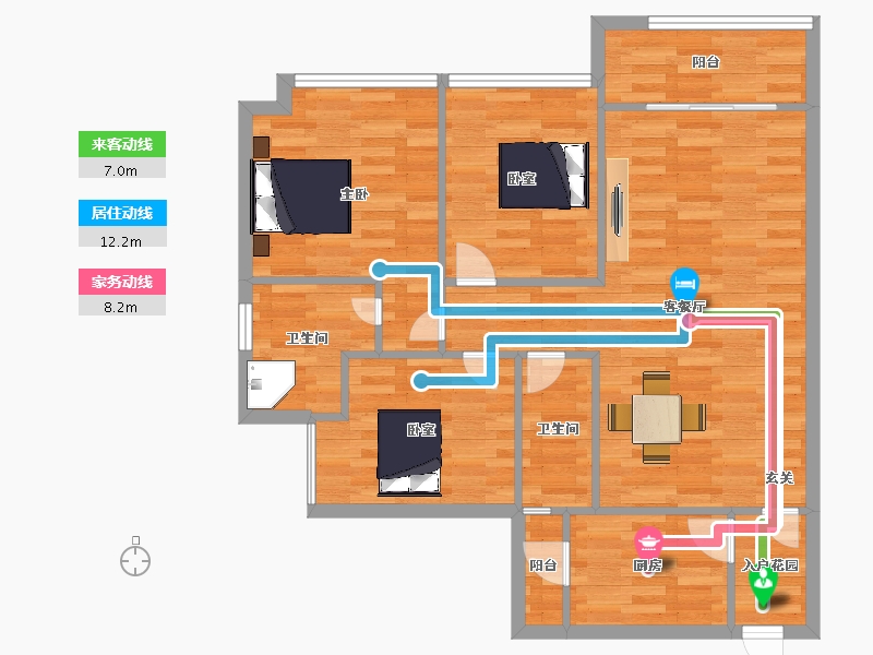 广东省-广州市-雍晟岭南雅苑2栋建面90m²-84.88-户型库-动静线