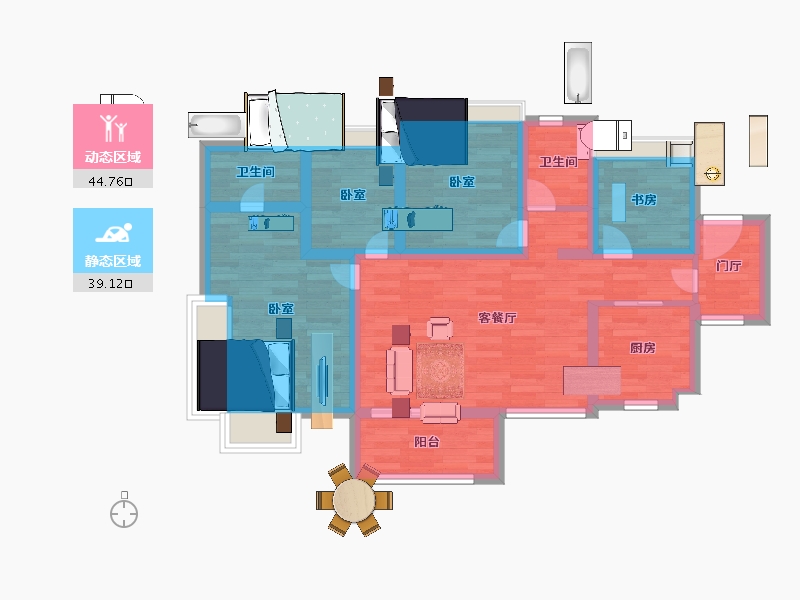 广东省-广州市-保利花城纪7栋一梯建面91m²-72.80-户型库-动静分区