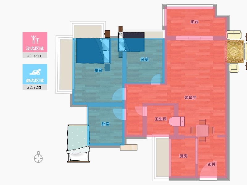 广东省-广州市-越秀逸泉锦翠建面70m²-55.99-户型库-动静分区