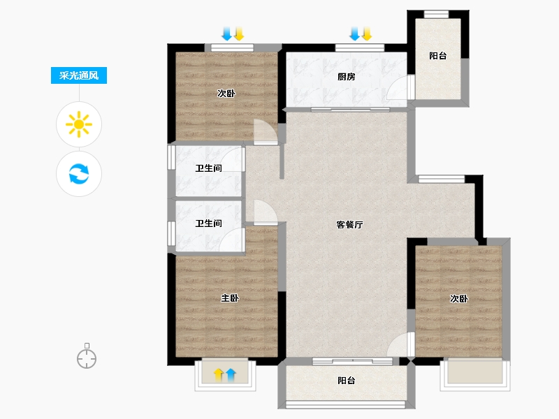 天津-天津市-融信西海岸-96.58-户型库-采光通风