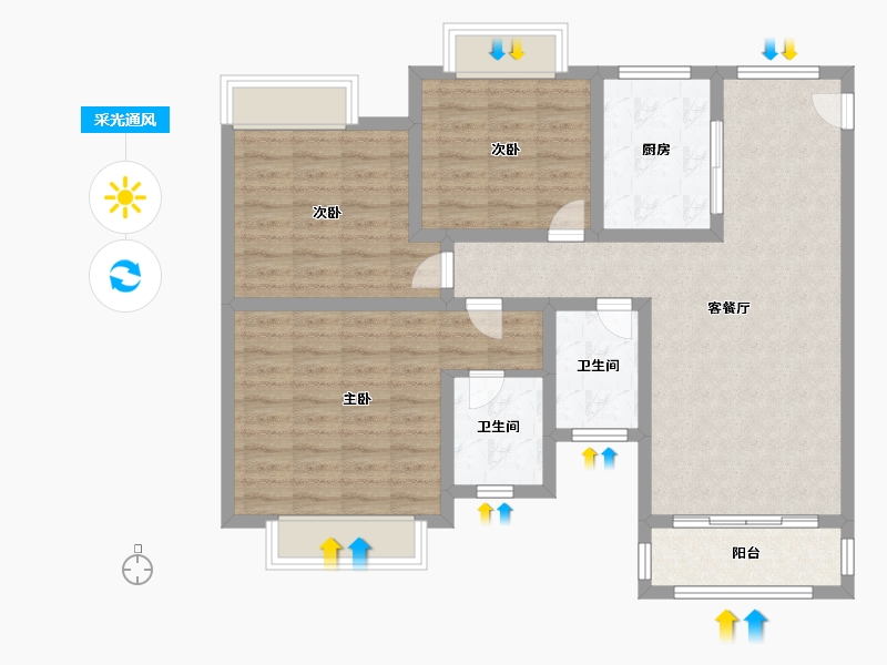 四川省-绵阳市-花溪七里-92.99-户型库-采光通风