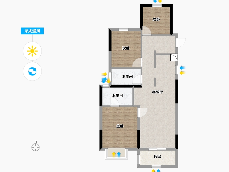 浙江省-杭州市-北上星云府-76.00-户型库-采光通风