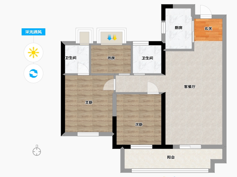 福建省-漳州市-大唐三木印象西湖-71.20-户型库-采光通风