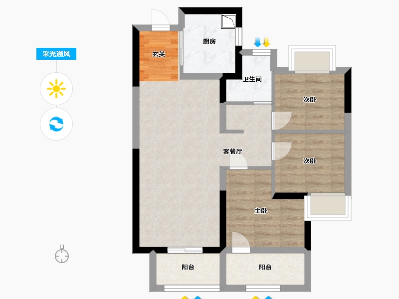 福建省-漳州市-大唐三木印象西湖-60.80-户型库-采光通风