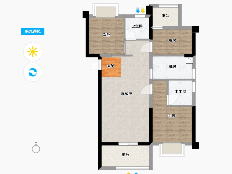 福建省-漳州市-大唐三木印象西湖-71.20-户型库-采光通风