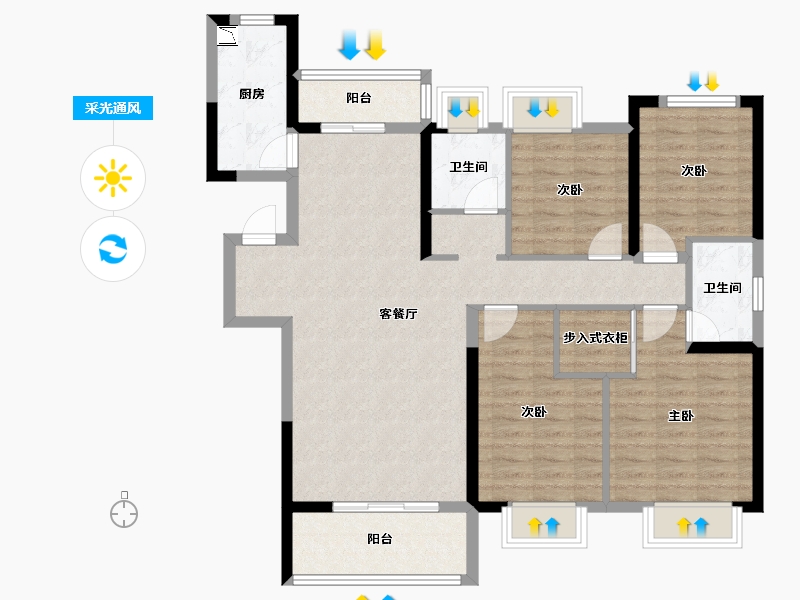 湖北省-武汉市-招商东城华府-105.93-户型库-采光通风