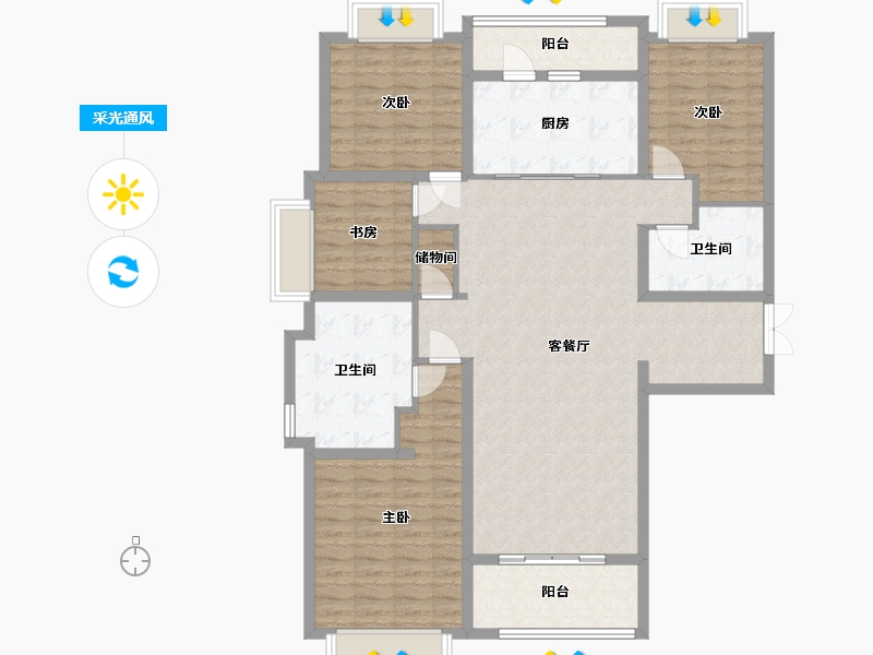 上海-上海市-中海建国里-133.58-户型库-采光通风