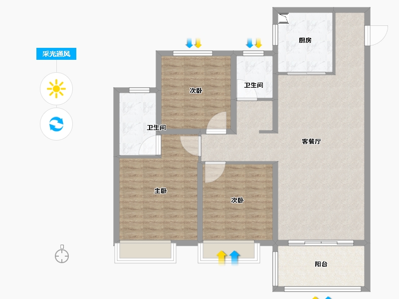 陕西省-宝鸡市-三迪金域高新-110.37-户型库-采光通风