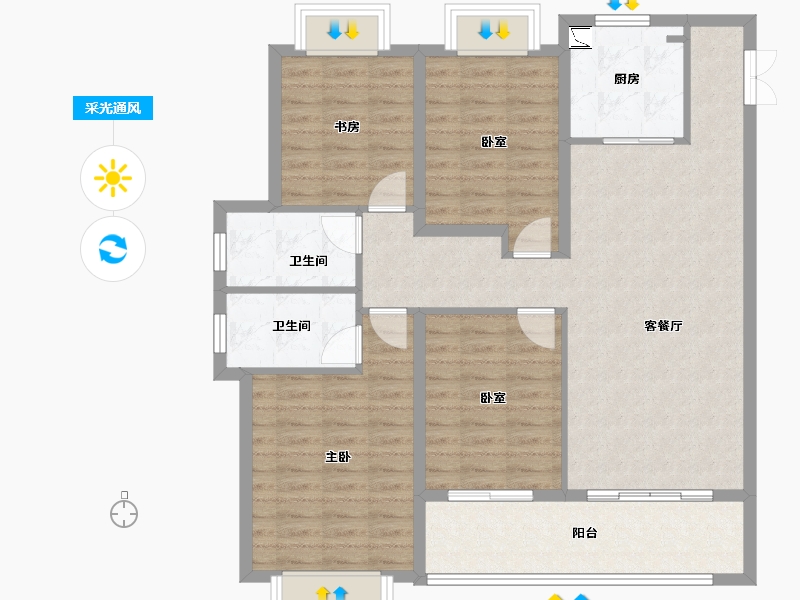 湖北省-武汉市-龙湖・天玺-107.21-户型库-采光通风