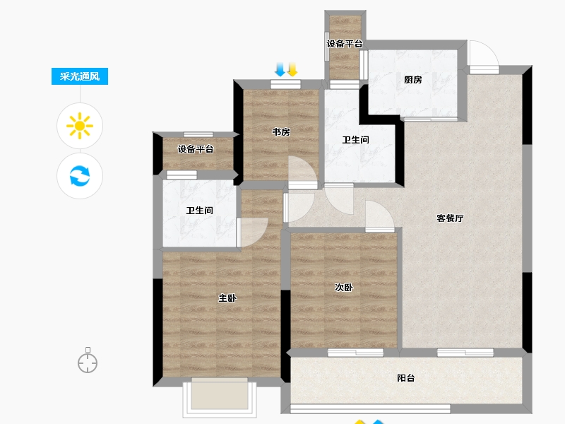 浙江省-杭州市-大家坤和美筑-75.84-户型库-采光通风