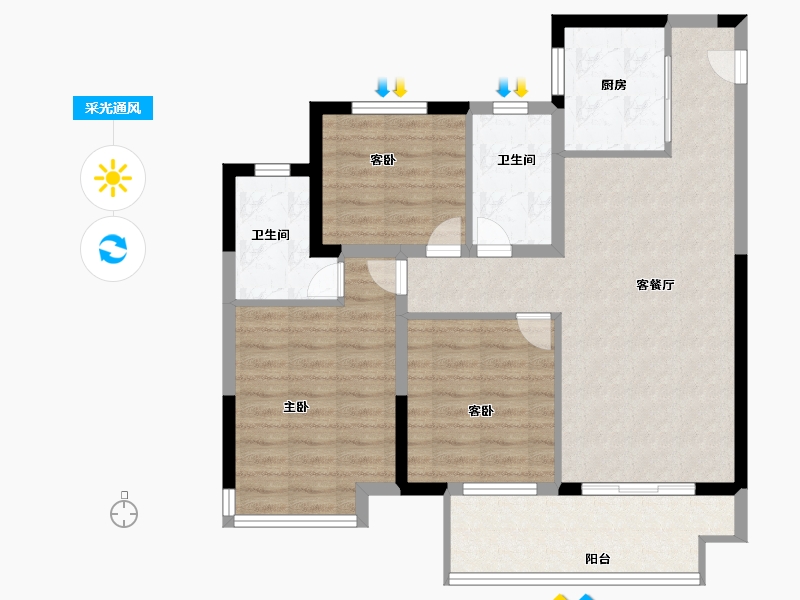 江苏省-常州市-中梁中南拾光印-86.40-户型库-采光通风