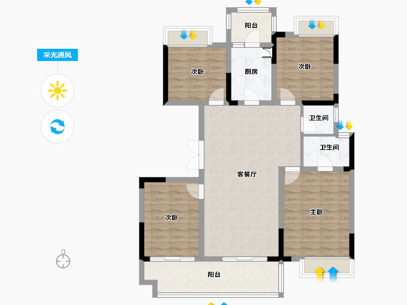 四川省-成都市-人居越秀紫云府-106.88-户型库-采光通风