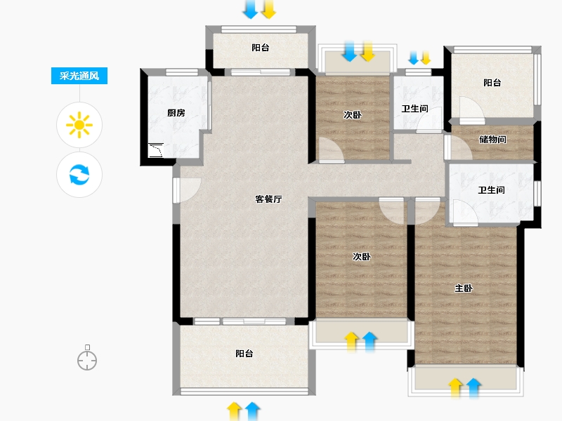 广东省-江门市-雅居乐御宾府-115.00-户型库-采光通风