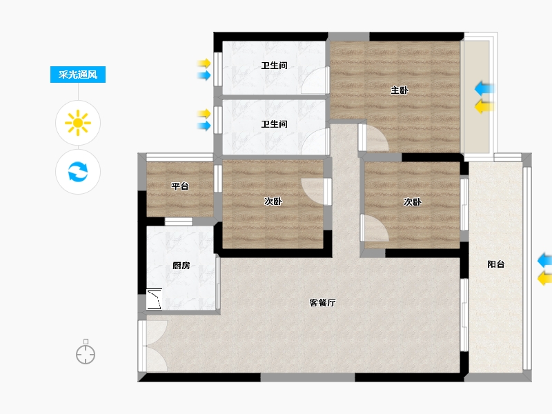 陕西省-咸阳市-日月公馆-85.78-户型库-采光通风