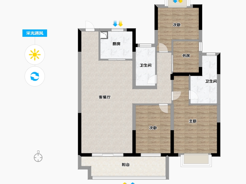 江苏省-泰州市-水岸康城-110.00-户型库-采光通风