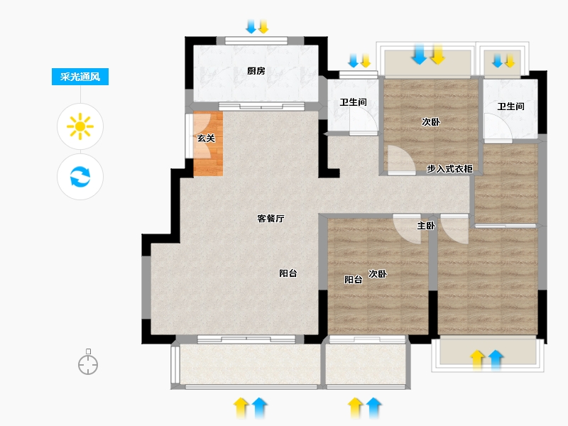 江苏省-扬州市-中书华邸-88.00-户型库-采光通风