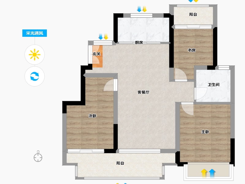 江苏省-扬州市-中书华邸-72.05-户型库-采光通风