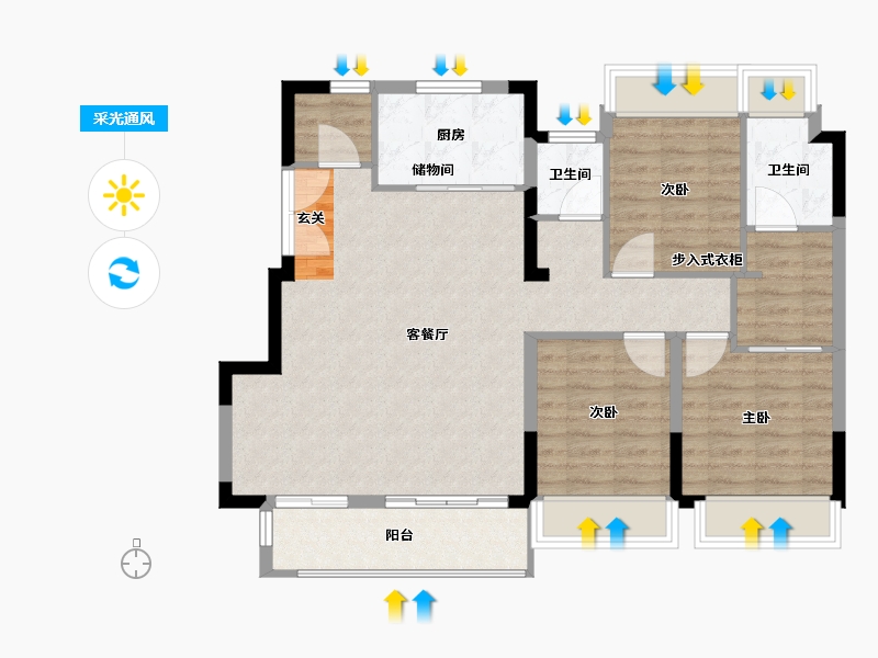 江苏省-扬州市-中书华邸-96.00-户型库-采光通风