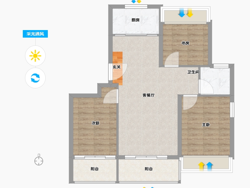 江苏省-扬州市-世茂恒通璀璨星辰-76.00-户型库-采光通风