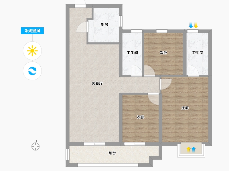 河南省-洛阳市-中骏雍景湾-88.56-户型库-采光通风