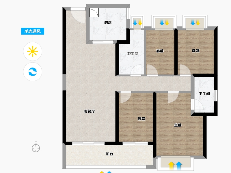 湖北省-武汉市-招商江山和樾-97.88-户型库-采光通风