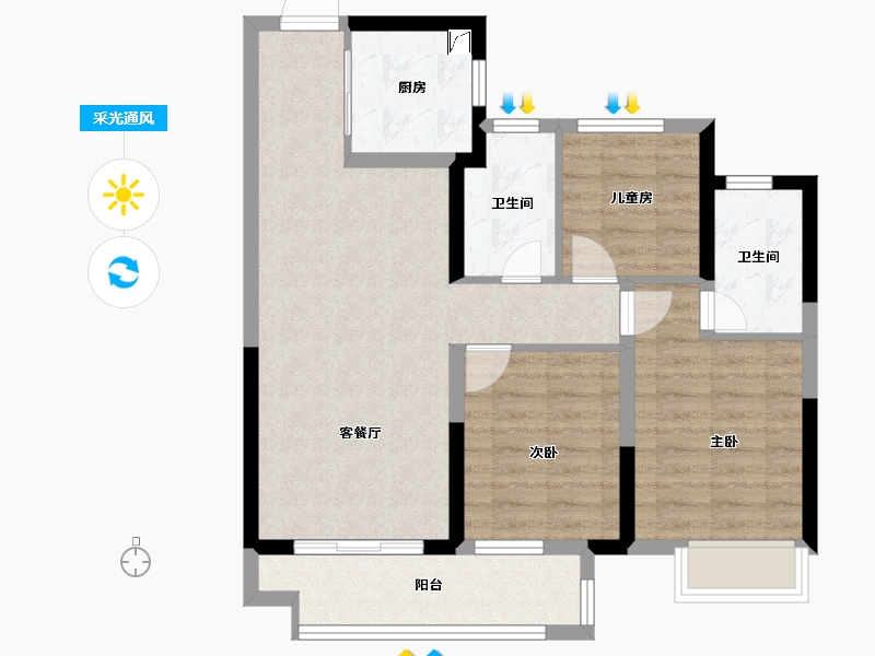 湖北省-武汉市-依云水岸-76.23-户型库-采光通风